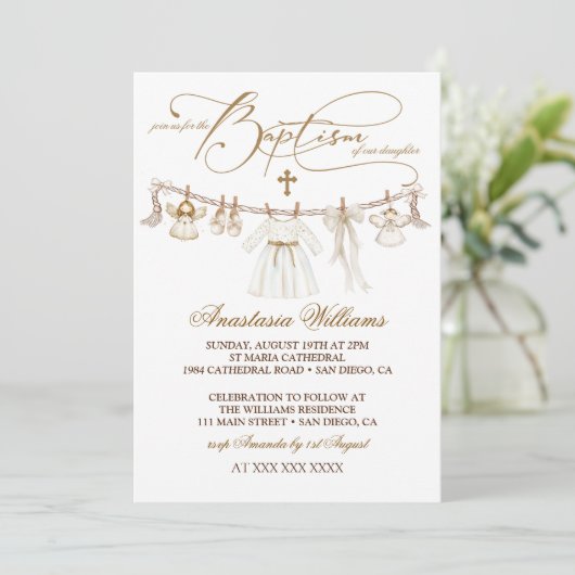 Fille Baptême Christening Boho Invitation (Debout devant)