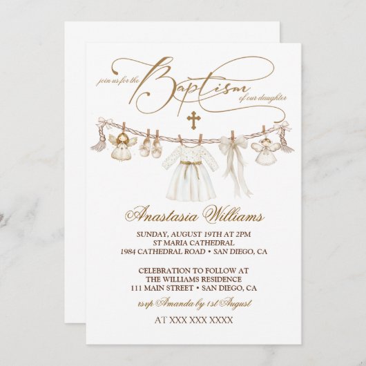 Fille Baptême Christening Boho Invitation (Devant / Derrière)