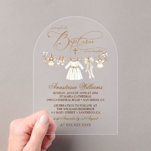 Fille Baptême Christening Élégante Invitation (In situ (ordinateur de poche))