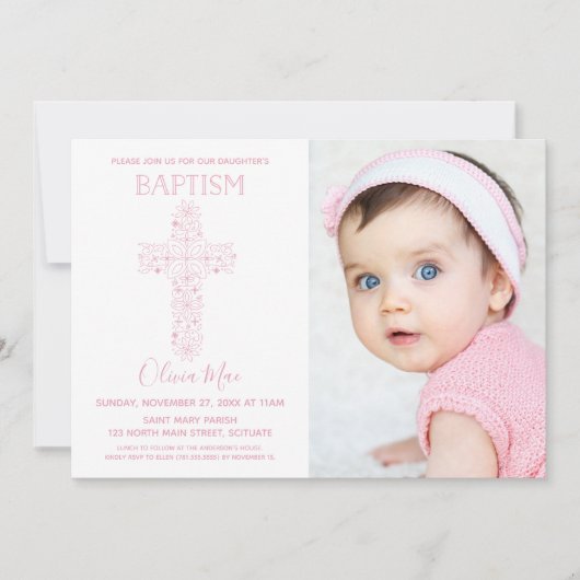 Fille Baptême, Invitation Christening avec Photo (Devant)