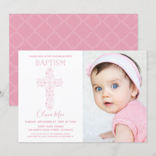 Fille Baptême, Invitation Christening avec Photo