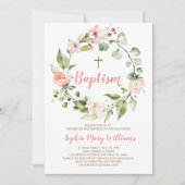 Fille Baptême Pink Wreath Blush Invitation (Devant)