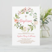 Fille Baptême Pink Wreath Blush Invitation (Debout devant)