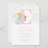 Fille Baptême Rose Gold Angel Invitation initiale (Devant)