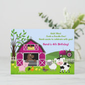 Fille Barnyard Animaux de ferme Invitations d'anni (Debout devant)