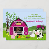Fille Barnyard Animaux de ferme Invitations d'anni (Devant / Derrière)