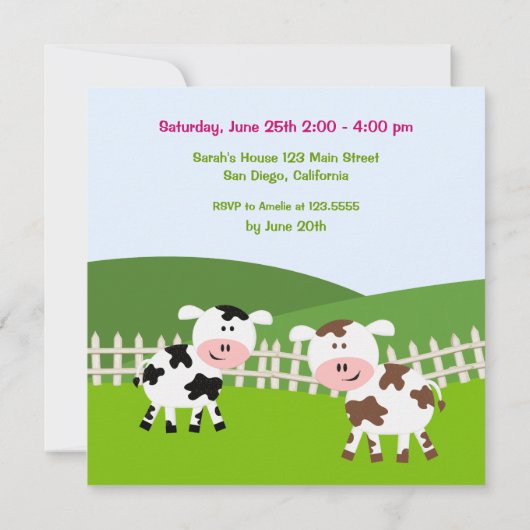 Fille Barnyard Animaux de ferme Invitations d'anni (Dos)