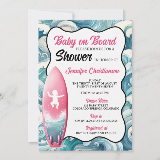Fille bébé à bord Invitation Baby shower (Devant)