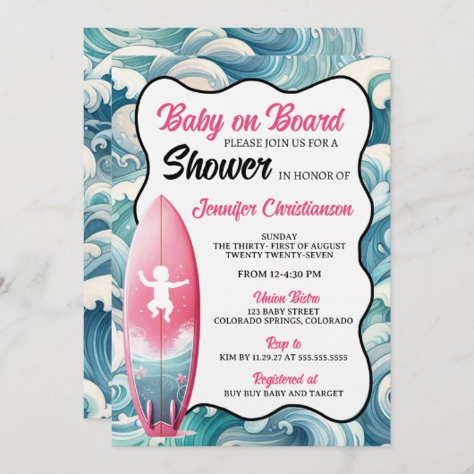 Fille bébé à bord Invitation Baby shower (Devant / Derrière)