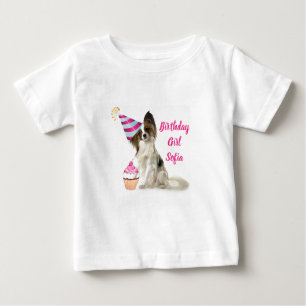 Fille bébé avec T-shirt Chien Papillon