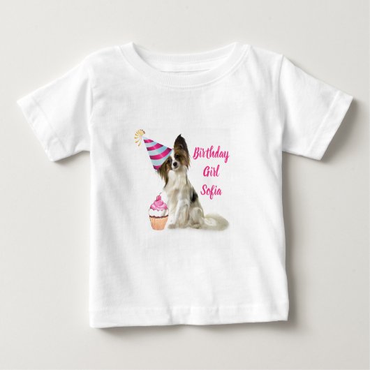 Fille bébé avec T-shirt Chien Papillon (Devant)