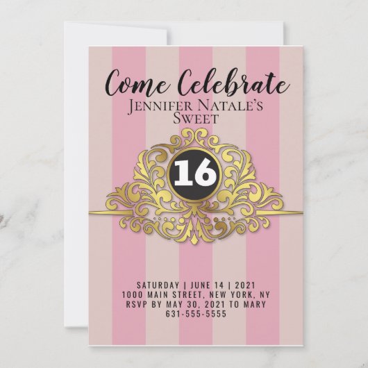 Fille Blanc Faux Gold Foil Sweet 16 Invitation (Devant)