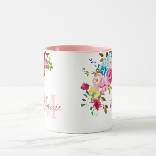 Fille Blush rose Roses Nom Monogramme Mug (Centre)