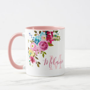 Fille Blush rose Roses Nom Monogramme Mug