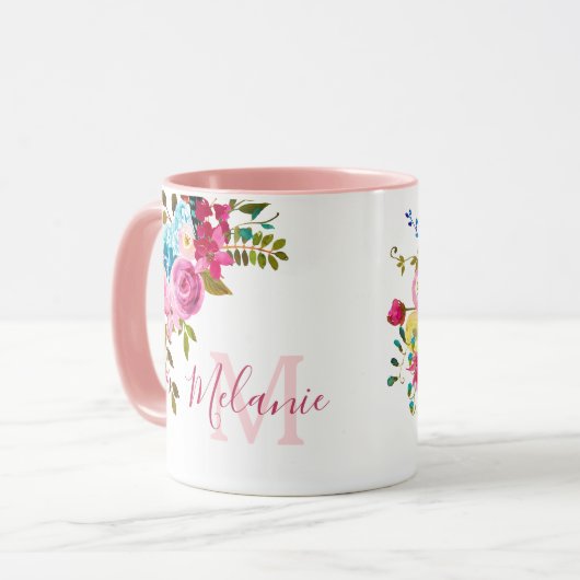 Fille Blush rose Roses Nom Monogramme Mug (Devant gauche)