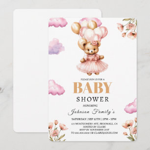 Fille bohème Invitation à la baby shower rose Ours