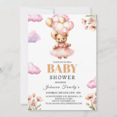 Fille bohème Invitation Baby shower rose Ours (Devant)