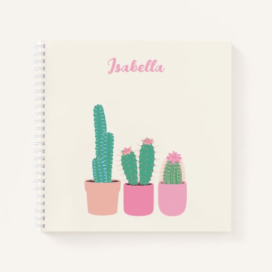 Fille Cactus Houseplant Carnet Spiral avec nom (Devant)