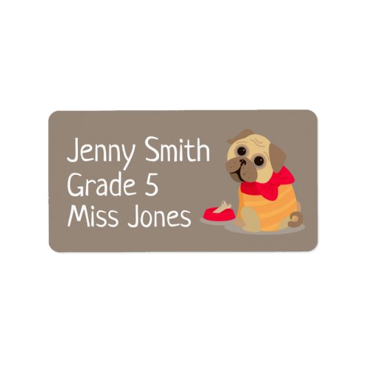 Fille carlin chien nom école livre étiquettes (Devant)