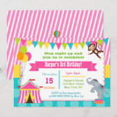 Fille Carnaval Cirque Anniversaire Invitations (Devant / Derrière)