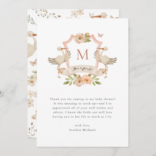 Fille Carte de remerciements rose (Devant / Derrière)