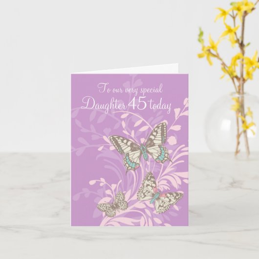 Fille carte papillons de 45e anniversaire (Fleur jaune)