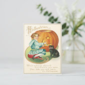 Fille Carving Un Citrouille Carte Postale Vintage (Debout devant)