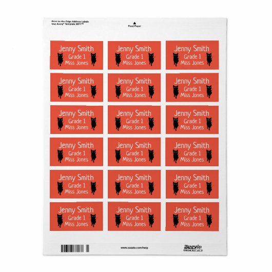 Fille chat nom école étiquettes (Feuille entière)