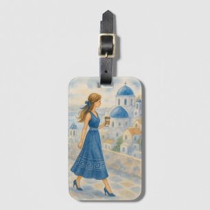 Fille Chic à Santorin Grèce Étiquette de Bagage
