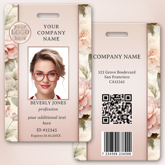 Fille Chic Rose Floral Employé Photo ID Badge