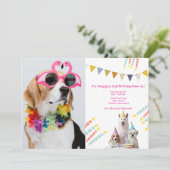 Fille chiot Anniversaire photo de fête Invitation (Debout devant)