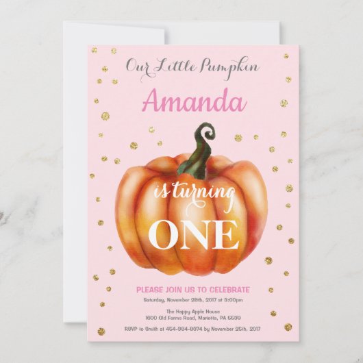 Fille Citrouille Automne Anniversaire Invitation O (Devant)