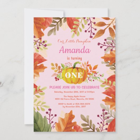Fille Citrouille automne Invitation d'anniversaire (Devant)