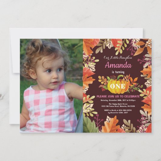 Fille Citrouille automne Invitation d'anniversaire (Devant)