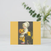 Fille Citrouille Chat noir Vintage Halloween Carte (Debout devant)