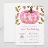 Fille Citrouille premier anniversaire Invitation r (Devant / Derrière)