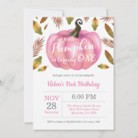 Fille Citrouille premier anniversaire Invitation r