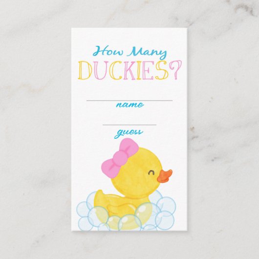 Fille Combien De Duckies Party Jeu Guess Cartes (Devant)