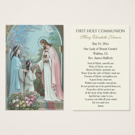 Fille communion catholique souvenir Carte Sainte (Devant & derrière)