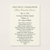 Fille communion catholique souvenir Carte Sainte (Dos)