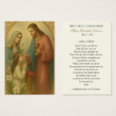 Fille communion catholique souvenir Carte Sainte (Devant & derrière)