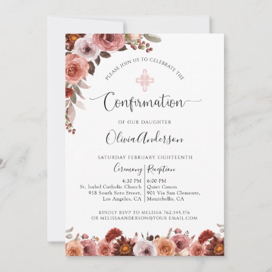 Fille Confirmation Blush Rose Floral Invitation (Devant)