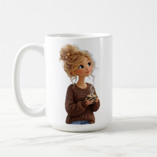 Fille Confortable dans un Mug Sweat à Café en Grai