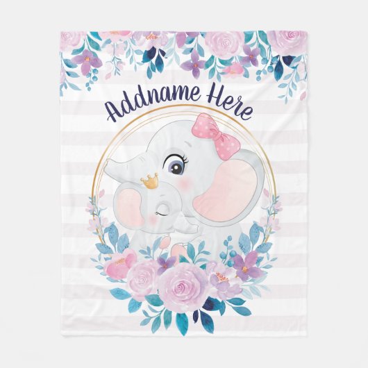Fille Couvertures éléphantes rose Nom floral (Devant)