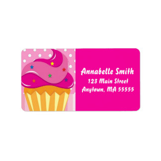Fille Cupcake rose Étiquettes de adresse de fête d