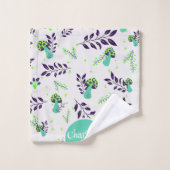 Fille Cute Champignons et Jardin Nom personnalisé  (Gant de toilette)