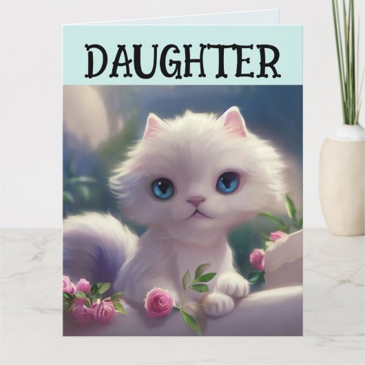 FILLE CUTE CHAT BLANC CHAT ANNIVERSAIRE Carte de v (Devant)