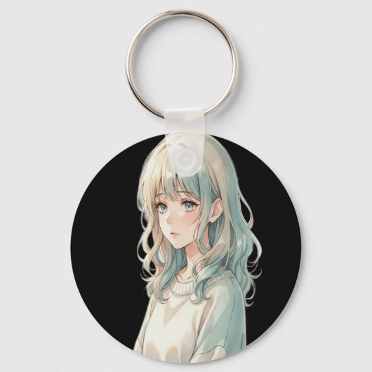 Fille d'anime douce – Porte-clés rond (Recto)