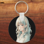 Fille d'anime douce – Porte-clés rond (Verso)