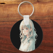 Fille d'anime douce – Porte-clés rond (Recto)